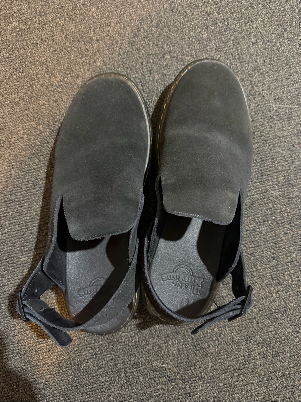 Dr. Martens Black Suede Slip-On Clogs with Adjustable Heel Strap